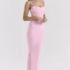 Romola rosa stretch-mesh-maxi-kjoler med sommerfugl