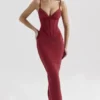Romy vinrød mesh bodycon maxikjole