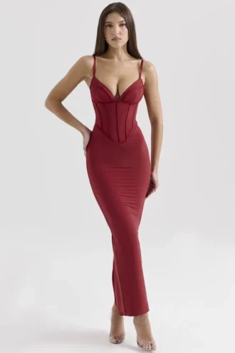 Romy vinrød mesh bodycon maxikjole