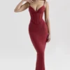Romy vinrød mesh bodycon maxikjole