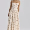 Rona Ivory Vintage Rose Print Cotton Maxi Kjoler