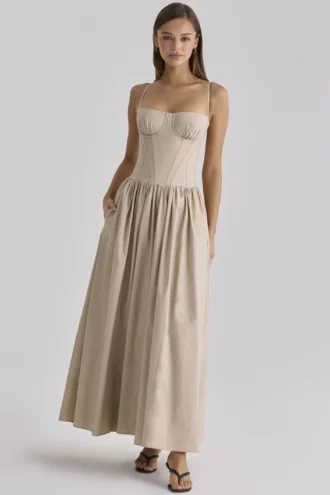 Rona Taupe bomullskorsett-maxidress