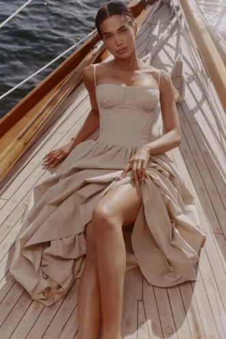 Rona Taupe bomullskorsett-maxidress