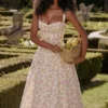 Rosalee Ivory Meadow Print Cotton Bustier Sommerkjoler