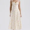 Rosalee Ivory Meadow Print Cotton Bustier Sommerkjoler