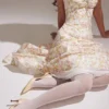 Rosalee Ivory Meadow Print Cotton Bustier Sommerkjoler
