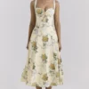 Rosalee Lemon Vintage Ribbon Print Cotton Midi Kjoler
