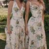 Allena Lemon Ribbon Stretch Cotton Halter Midi Sommerkjoler