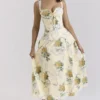 Rosalee Lemon Vintage Ribbon Print Cotton Midi Kjoler