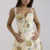 Rosalee Lemon Vintage Ribbon Print Cotton Midi Kjoler