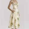 Rosalee Lemon Vintage Ribbon Print Cotton Midi Kjoler