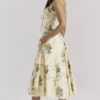 Rosalee Lemon Vintage Ribbon Print Cotton Midi Kjoler