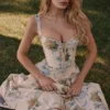 Rosalee Lemon Vintage Ribbon Print Cotton Midi Kjoler