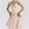Rosalee Peach Poppy Print Cotton Bustier Sommerkjoler
