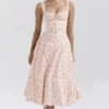 Rosalee Peach Poppy Print Cotton Bustier Sommerkjoler