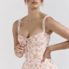 Rosalee Peach Poppy Print Cotton Bustier Sommerkjoler