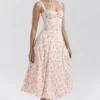 Rosalee Peach Poppy Print Cotton Bustier Sommerkjoler