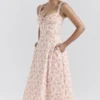 Rosalee Peach Poppy Print Cotton Bustier Sommerkjoler