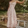 Rosalee Vintage Rose Pink Floral Print Midi Kjoler