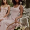 Rosalee Vintage Rose Pink Floral Print Midi Kjoler
