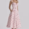 Rosalee Vintage Rose Pink Floral Print Midi Kjoler