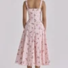 Rosalee Vintage Rose Pink Floral Print Midi Kjoler