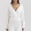 Rowan Ivory Wool Balloon Sleeve Wrap Cardigan