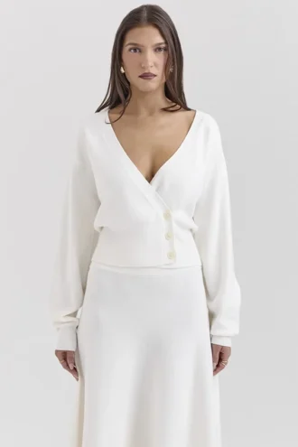 Rowan Ivory Wool Balloon Sleeve Wrap Cardigan
