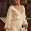 Rowan Ivory Wool Balloon Sleeve Wrap Cardigan