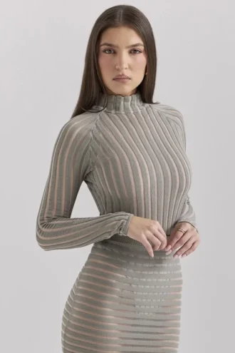 Rowena grå velour-Bodys med gjennomsiktige striper