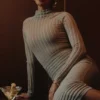 Rowena grå velour-Bodys med gjennomsiktige striper