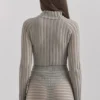 Rowena grå velour-Bodys med gjennomsiktige striper