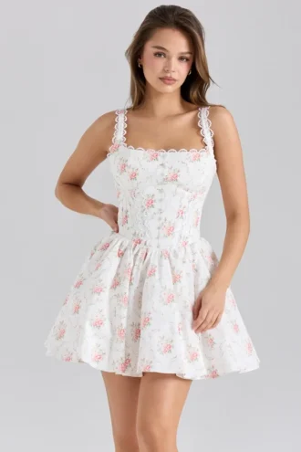 Sade Rose Print Stretch Cotton Mini Kjoler