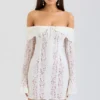Sadie Vintage kremfarget blomsterblonder-minikjole med bare skuldre