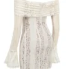 Sadie Vintage kremfarget blomsterblonder-minikjole med bare skuldre