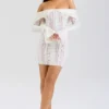 Sadie Vintage kremfarget blomsterblonder-minikjole med bare skuldre