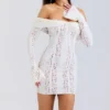 Sadie Vintage kremfarget blomsterblonder-minikjole med bare skuldre