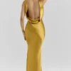 Safaira Amber Satin Draped Cowl Neck Maxi Kjoler