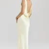 Safaira Buttermilk Satin Draped Cowl Neck Maxi Kjoler