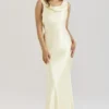 Safaira Buttermilk Satin Draped Cowl Neck Maxi Kjoler