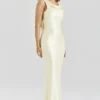 Safaira Buttermilk Satin Draped Cowl Neck Maxi Kjoler