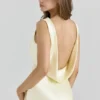 Safaira Buttermilk Satin Draped Cowl Neck Maxi Kjoler