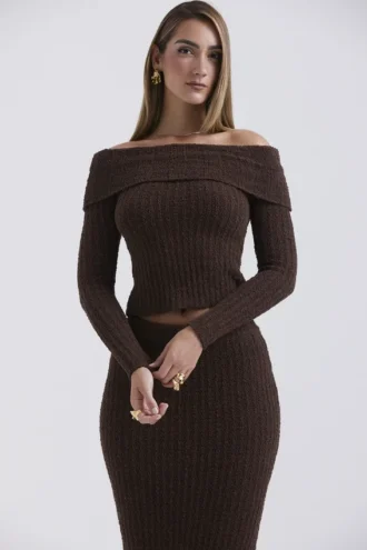 Saffron Chocolate Soft Boucle Knit Topper