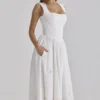 Safira hvit blomstret midi-kjol i bomull med broderie anglaise