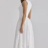 Safira hvit blomstret midi-kjol i bomull med broderie anglaise