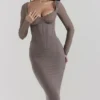Safran Mocha korsetter-midikjole