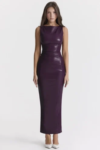 Sahara Merlot vegansk skinn-maxi-kjole
