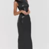Sahara svart vegansk skinn-maxi-kjole