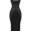 Sahara svart vegansk skinn-maxi-kjole