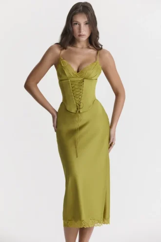 Salma Chartreuse satengslipkjol